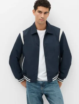 Satin Padded Varsity Bomber Jacket Navy male - M&S - FashionsVida