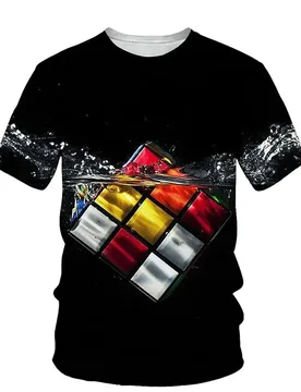 New Men's Short Sleeve Melting Rubik's Cube Fashion New Clothes Printed Trendy T-shirt Street Fashion Elements Plus Size Ro - Aliexpress - FashionsVida