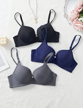 Piezas de sujetadores cómodos y casuales con aros, copa suave de unicolor, ropa interior - Shein - FashionsVida