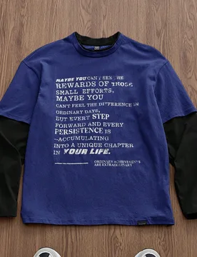 Camiseta de manga larga casual y holgada con estampado inglés y parches para hombres - Shein - FashionsVida