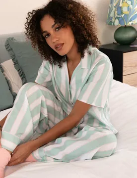 Cotton Modal Striped Wide Leg Pyjama Bottoms Mint female - Cyberjammies - FashionsVida