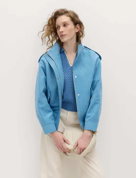 Suedette Funnel Neck Bomber Jacket Mid Blue female - M&S - FashionsVida