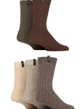 Mens 5 Pair Recycled Polyester and Wool Boot Socks Beige / Browns 7-11 Mens - Brown - Size: 7-11 Mens - Jeff Banks - FashionsVida