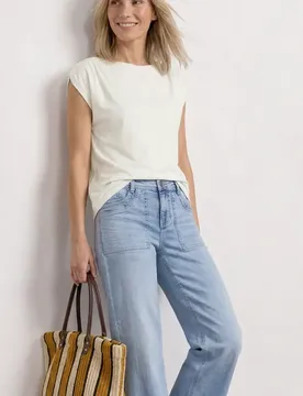 Dropped Shoulder Shirt mit Raffung female Weiß