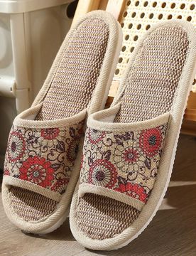 Pantuflas de lino para mujer con suela gruesa para interiores, duraderas, suaves y transpirables para primavera, verano, otoño e invierno, pantuflas