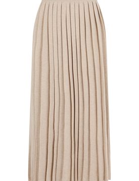 Long Pleated Wool-Silk-Cashmere Skirt