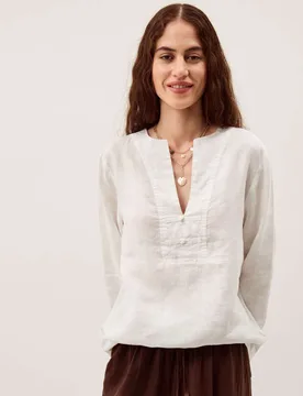 Pure Linen V-Neck Top White female - Monsoon - FashionsVida