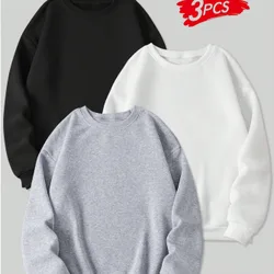 Conjunto de 3 piezas de chándal de felpa para mujer, sudadera de cuello redondo para otoño