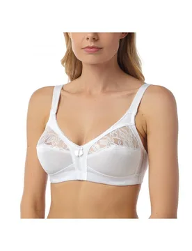 Women's Non Wired Soft Cup Bra With Lace in White Size: 34B - White - Size: 34B - Camille - FashionsVida