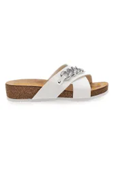 Ciabatte Bianche con Sottopiede In Pelle e Dettaglio Argento 293121 38