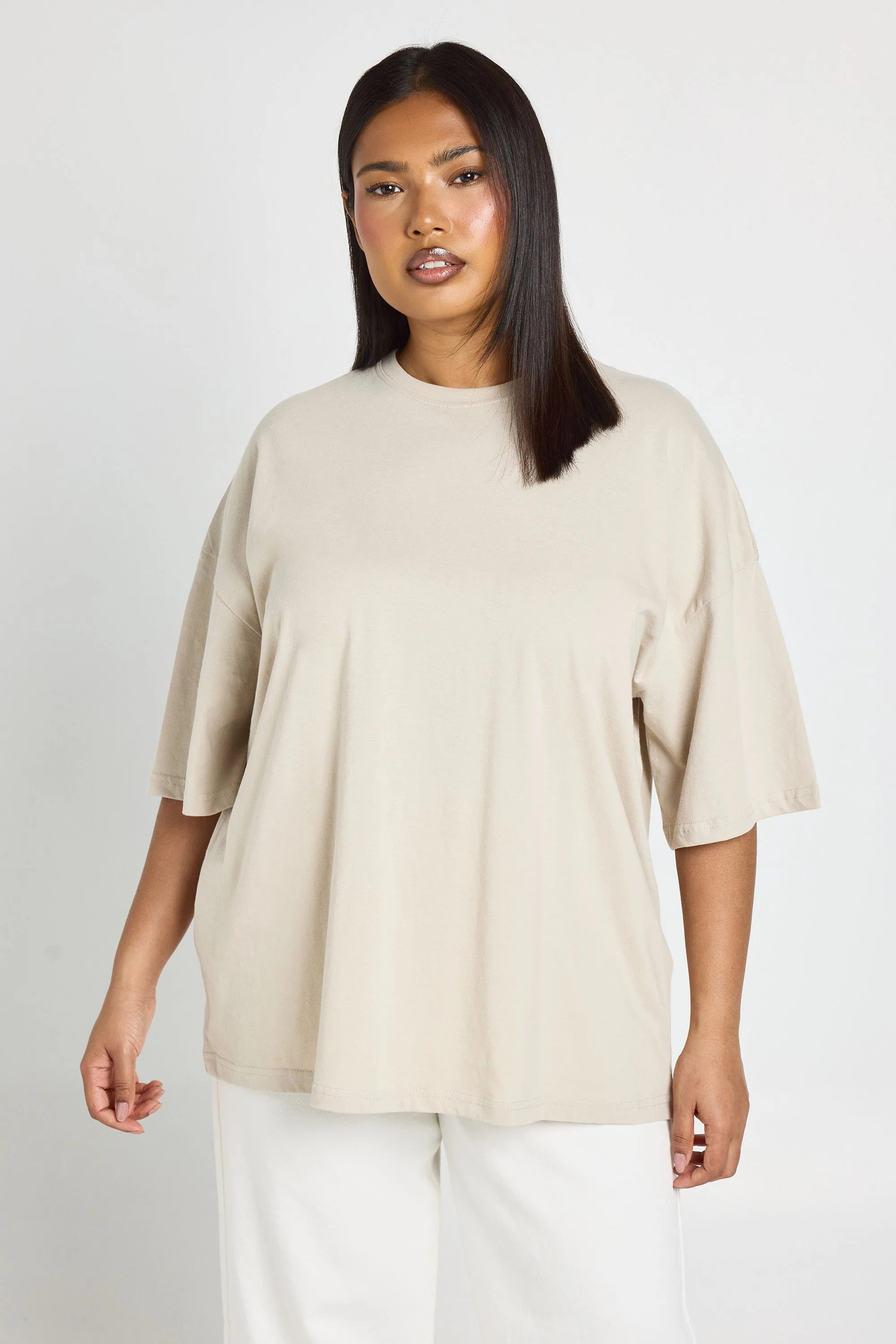 Womens Plus Basic Oversized T Shirt - Beige - Size 20 Uk - Boohoo - FashionsVida