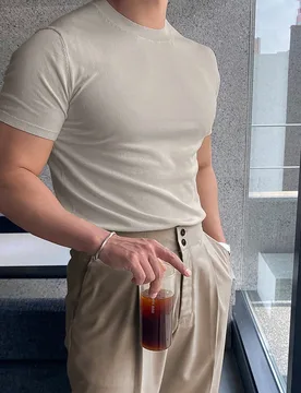 Suéter de punto informal de manga corta y unicolor para hombre, primavera/verano - Shein - FashionsVida