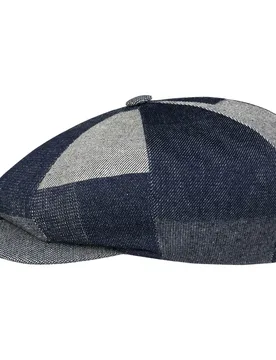 Cotton Patchwork 8 Panel Flat Cap by - denim - Size: S (55-56 cm) - Balmoral - FashionsVida