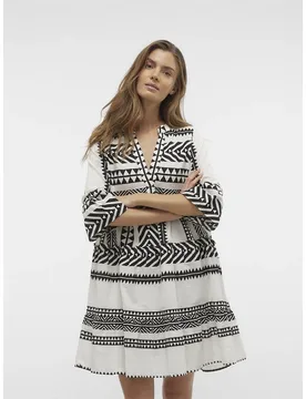 Vestito A Maniche 3/ Dicthe Snow White / Aop Ibiza Black XS - Vero moda - FashionsVida