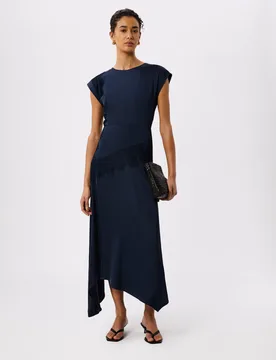 Lace Insert Crew Neck Midi Column Dress Navy female - Whistles - FashionsVida