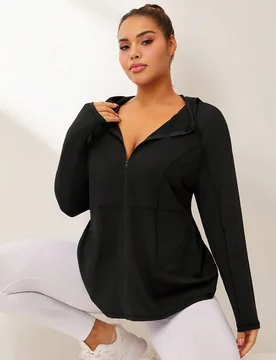 Chaqueta deportiva casual con capucha, bolsillos y cremallera frontal de manga larga para mujeres - Shein - FashionsVida