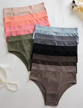 Conjunto de 9 piezas de bragas de mujer de unicolor, cómodas y casuales - Shein - FashionsVida