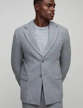 Herren Straight Fit Blazer in Woll-Optik Charcoal Größe 36 - boohooMAN - FashionsVida
