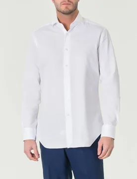 Camicia bianca in popeline di puro cotone a tinta unita con colletto alla francese - Xacus - FashionsVida