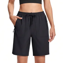Shorts para mujer de secado rápido de 5 pulgadas, ligeros y transpirables, con cintura elástica, cordón y 3 bolsillos con cremallera, para senderis