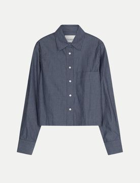 Popeline-Bluse Cropped Blau S