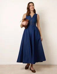Shirred Waist Zip Front Jumpsuit - S / DENIM - female
