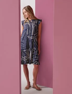 Knielanges Kleid mit Rundhals und Print female Blau - Street One - FashionsVida