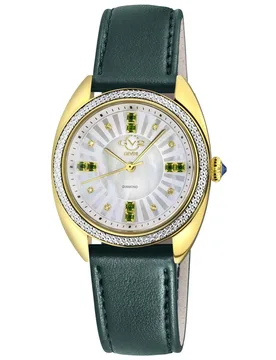 Women's Palermo Vegan, Swiss Quartz Watch, White MOP Dial, Sapphire Crystal in Green - Green - Size: One Size - GV2 - FashionsVida
