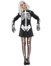 Halloween Skelettkostüm Damen schwarz-weiss - female