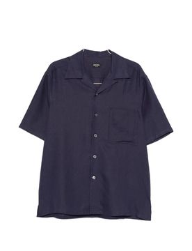 Regular Fit Linen Cuban Collar Shirt with Chest Pocket