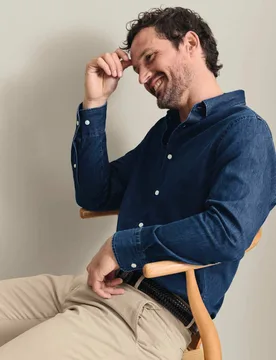 Slim Fit Pure Cotton Denim Shirt Indigo male - Charles Tyrwhitt - FashionsVida