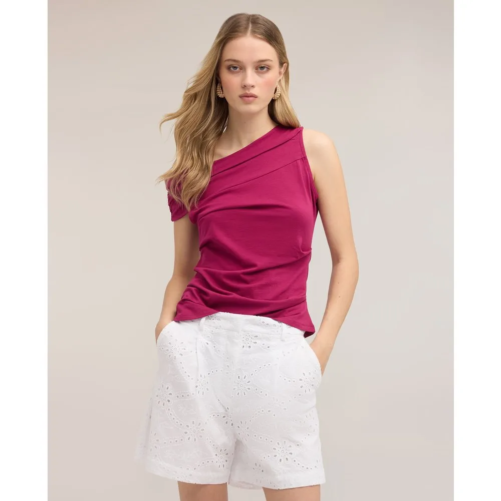 Top de mujer de punto con escote barco asimétrico ajuste entallado sin cierre - Motivi - FashionsVida