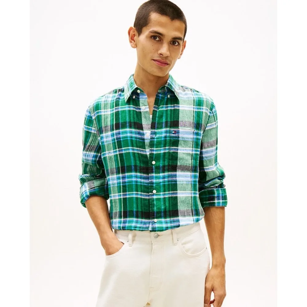 Camisa de caballero de manga larga estampada de lino - Tommy Hilfiger - FashionsVida