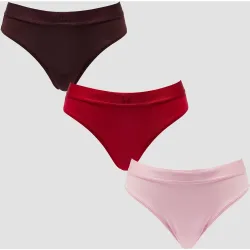 Braguita bikini de cintura media para mujer de MP (paquete de 3) - rubor/Rojo /Caramelo - M