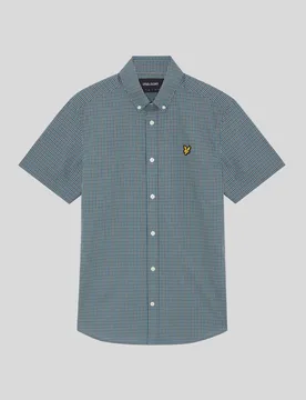 Men's Fine Check Short Sleeve Shirt in Denim Jeans - Lyle & Scott - FashionsVida