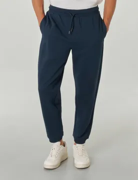 Pantalone blu in felpa di cotone con tasche a filo sul retro e logo scritta ricamato - Armani - FashionsVida