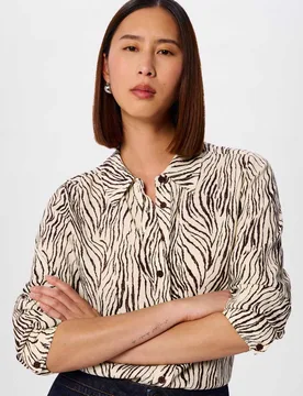 Animal Print Collared Button Through Shirt Brown Mix female - Whistles - FashionsVida