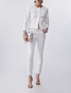Pantalone skinny bianco Liu Jo con ricami sangallo sul fondo - Liujo - FashionsVida