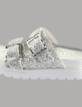 Ciabatta con plateau glitterata vegan tacco 5.5 cm suola antiscivolo