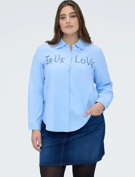 Camisa de mujer con letras de strass mangas largas con puños - Fiorella Rubino - FashionsVida