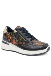 Stylish Zip & Lace Wedge Trainers - Navy - Size: 6