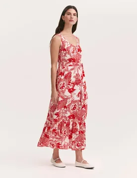 Floral Scoop Neck Midi Tiered Dress Red Mix female - Finery London - FashionsVida