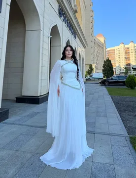 Elegant White Chiffon Gown with Cape Sleeves and Rhinestone Detail for Wedding - Aliexpress - FashionsVida