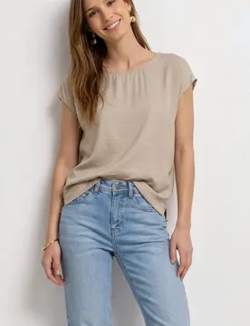 Dropped Shoulder Blusenshirt mit Rundhals female Beige - Street One - FashionsVida
