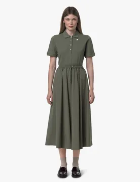 Gonna midi verde militare in popeline di cotone stretch con elastico e coulisse inserita in vita - K-way - FashionsVida