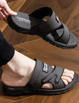 All Match Solid Thick Soled Slippers Anti Slip Beachwear Slides Sandals Men PU Leather Shoes Ankle Buckles Sandals Male - Aliexpress - FashionsVida
