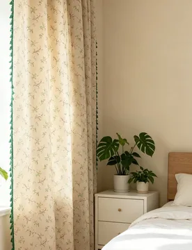 Pieza Cortina con estampado floral vintage, con decoración de borlas verdes, adecuada para cocina, divisor de habitaciones, hogar, dormitorio, estudi - Shein - FashionsVida