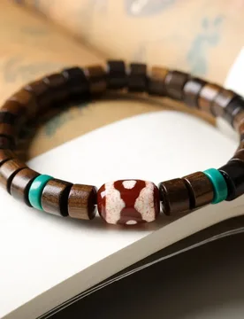 Straight-cut agarwood barrel bead bracelet, red jade three-eyed dzi bead bracelet, ethnic-style jewelry for scenic areas - Aliexpress - FashionsVida