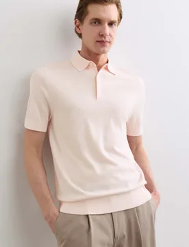 Merino Wool with Silk Knitted Polo Shirt Light Pink male - Jaeger - FashionsVida