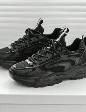 Talla inferior) Zapatos deportivos casuales cómodos de hombre con cordones, de caña baja, estilo clásico de moda, color negro puro con empalme de m - Shein - FashionsVida